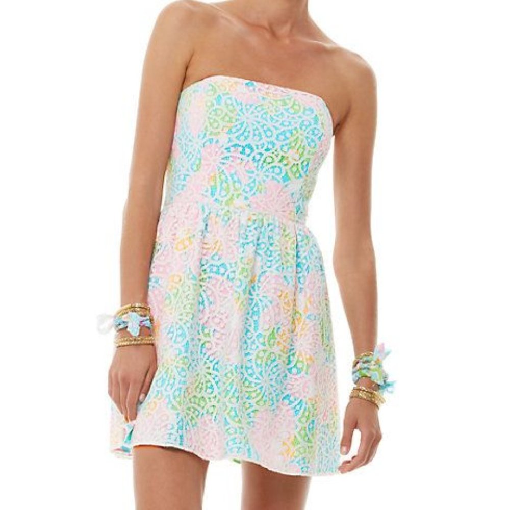 Lilly Pulitzer Lottie Strapless Dress Resort White Salisbury Lace 68579